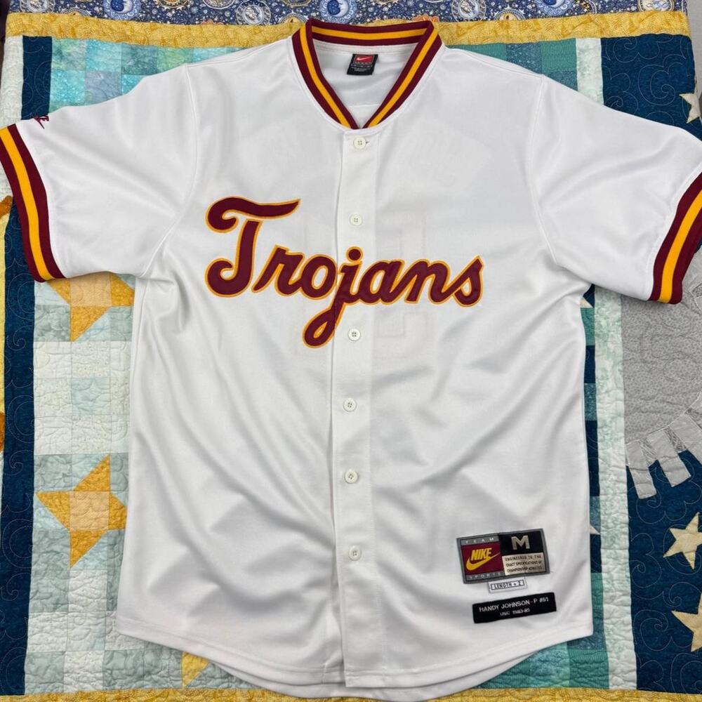 Vintage Nike Team Sport USC Trojans Men Baseball Randy Johnson P-51 White Jersey